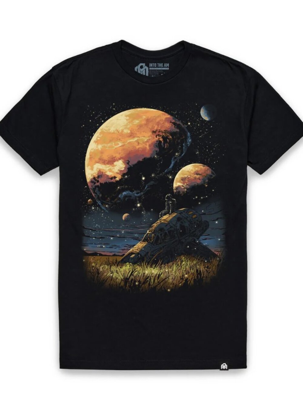 Into The AM Distant Wanderer Tee Black Space Astronaut Graphic T-Shirt